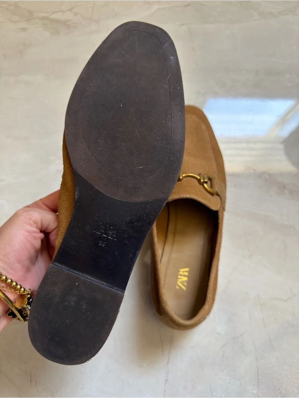 Zara Suede Loafers with Gold Bit - Camel Brown